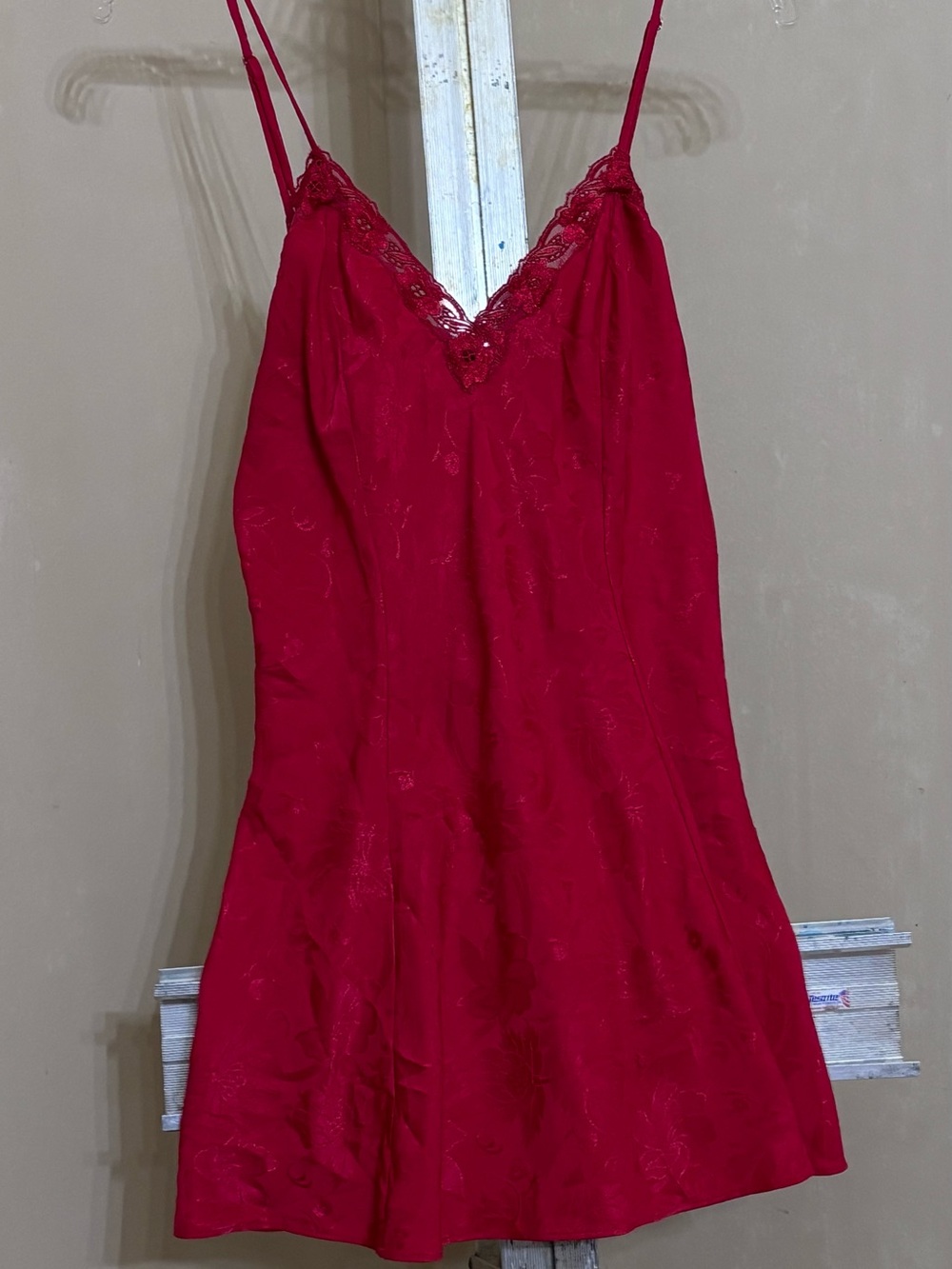 Vintage Gold Label Victoria's Secret Scarlet Lace-Trim Slip Dress Sz M